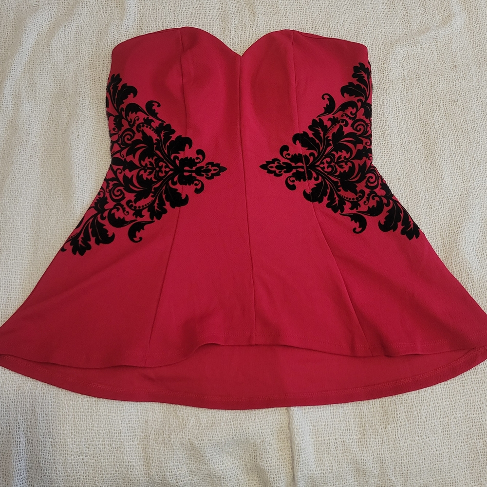 Material Girl Red and Black Strapless Blouse